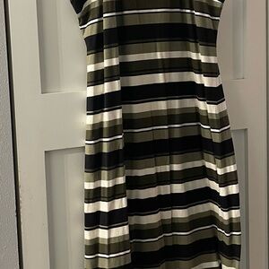 Michael Kors Olive and Black Striped Midi Dress